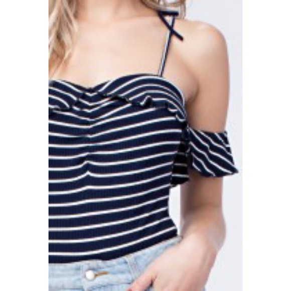 5/$30 STRIPED BODYSUIT w/SHOULDER CUTOUTS - Picture 4 of 8
